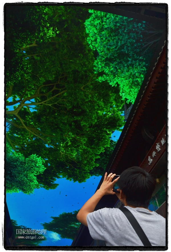 9月8日，在西安市大雁塔景區(qū)，“天幕”景觀吸引游客駐足觀看，并拿出手機(jī)拍攝。